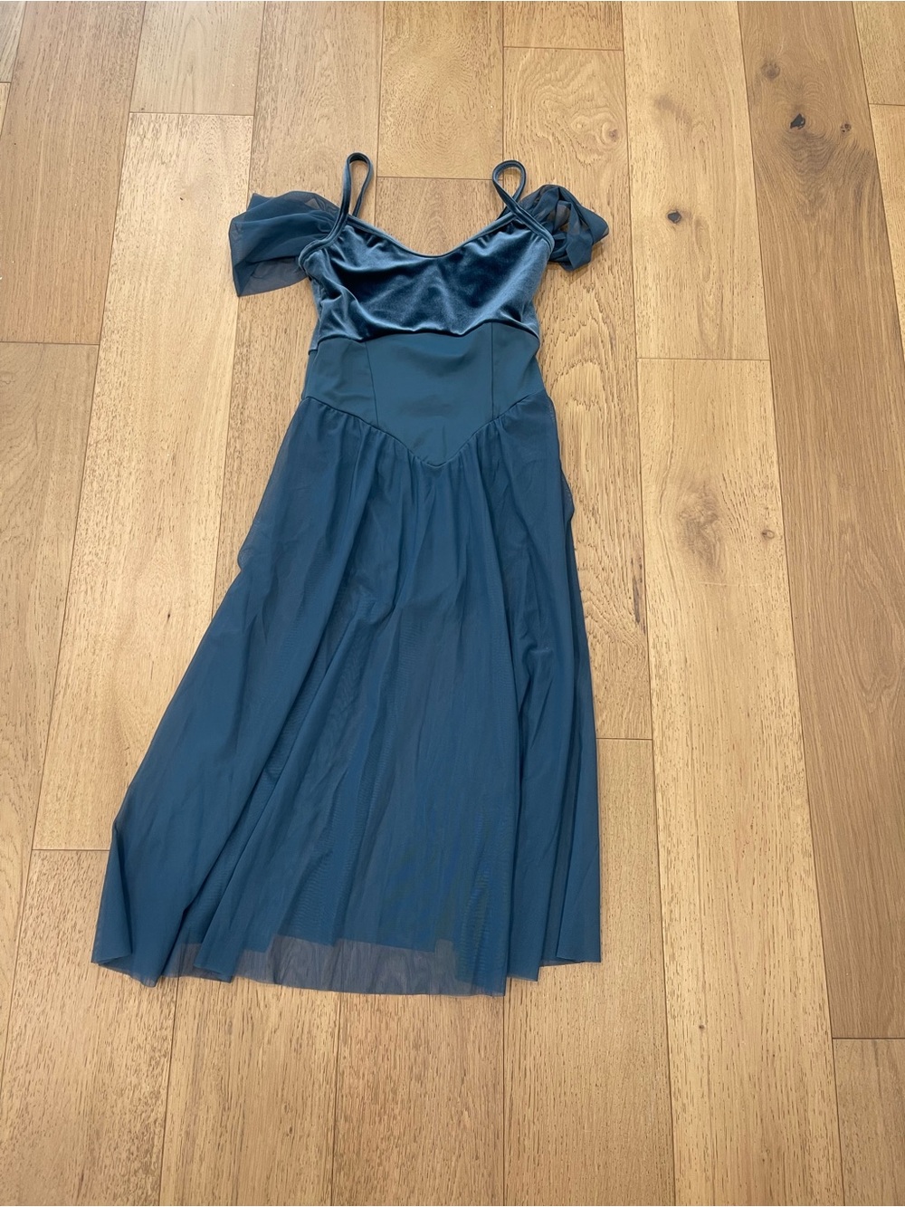Teal Off-Shoulder costume Midi Dress with Satin Bodice